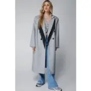 Nasty gal gray fringe wool blend maxi coat nwt size 12