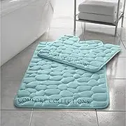 Comfort Collections Bath Mat Set 2 Piece Non Slip Soft Pedestal and Bath Rug Memory Foam Pebble Bathroom Shower Mat STYLE: PEBBLE COLOUR: AQUA