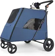 Dog Stroller for Large Dogs with 4 Heavy Duty Wheels - Pet Stroller for 2 Cats,Jogger Wagon with Adjustable Handle Back Door for Medium Large Dogs up to 120Ibs (Dark Blue)