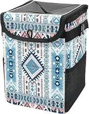 Car Trash Can with Lid and Storage Pockets Leak-Proof Organizer,Multipurpose Trash Bin for Car,Ethnic and Rhombus Geometry