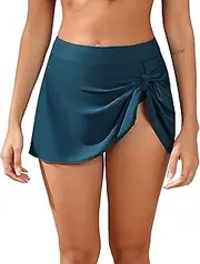 [ZAFUL] Women's High Waisted Swim Skirt Ruffle Tummy Control Bikini Bottoms Tie Knot Swimsuit Bottom with Built in Panty