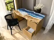 48"x30" Luxury Ocean Wave Epoxy Table Unique Handmade Coastal-Inspired Design