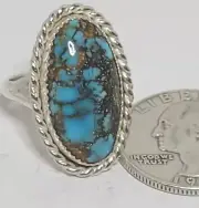 Turquoise Mountain Spiderweb Turquoise Sterling Silver Ring Size 6.25