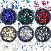 6 Boxes AB Blue Red Green Gold Black Rhinestones for Nails Mixed Colored Multi Shaped Sized Colorful Nail Beads Glass Gems Stones Nail Rhinestones Kit for Nail DIY Crafts Clothes Shoes Jewelry