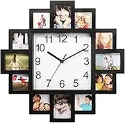 iMounTEK Wall Clock, 2-in-1 Plastic Wall-Mounted Photo Frame Clock Picture Collage 12-Pictures Display Wall Clock Photowall Wall Hanging Home Decor Living Room Decoration