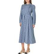 English Factory Stripe Long Sleeve Midi Shirtdress in Navy at Nordstrom, Size Small