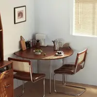 在飛比找樂天市場購物網優惠-實木折疊餐桌家用小戶型圓桌北歐復古餐桌椅組合多功能可伸縮桌子