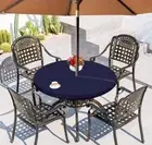 Lushvida Outdoor PVC Table Cover With Umbrella Hole And Zipper, Round 54 In Navy