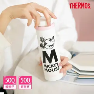 【THERMOS膳魔師】超值2入_不鏽鋼手繪米奇超輕量真空保溫杯500ml+500ml(JNO-500MC-MBWH)(保溫瓶)