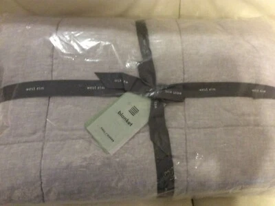 West Elm F/Q Belgian Linen Melange Box Stitch Quilt Lilac NWT! Full/Queen