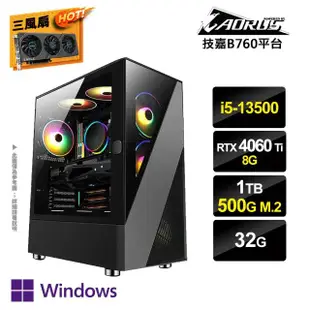 【技嘉平台】i5十四核GeForce RTX4060Ti Win11P{PS-GX11W}電競電腦(i5-13500/B760/32G/1TB/500G_M.2)