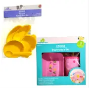 Easter Silicone 4 Section Bunny Plate+Spoon & Partyware Plate Bowl Tumbler Set