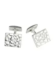 [Cudworth] Polished Sterling Rectangle Cufflinks With Hammered Pattern in Silver