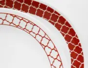 1 Corelle CRIMSON TRELLIS Choose DINNER or LUNCH PLATE *Red Hot Retro Geometric