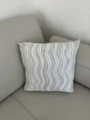 New MISSONI Home Linen Blend Iconic Wave Pillow (16 x16) Light Blue/ White $198