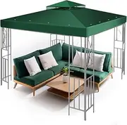 [Flexzion] Gazebo Cover Replacement Canopy Top 10x10 Ft (3m x 3m) - Double Tier Top Canopy Cover Replacement with UV30+, Dirt, Water Resistant for Outdoor, Sunshade, Garden, Patio, Pavilion (Green)