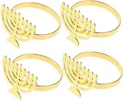 AUTSUPPL Festive Hanukkah Napkin Rings 4 Pack Menorah Napkin Holders Christmas Table Centrepiece Jewish Holiday Dinner Decor Reusable Decor