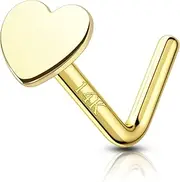 [COCHARM] Hypoallergenic 14k Solid Gold Nose Stud L Bend Heart Star Moon 20g Nose Ring Stud for Women Men 14K Real Gold L Shaped Nose Bar Piercing Jewellery