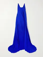 [ANN DEMEULEMEESTER] ANN DEMEULEMEESTER - Ima-x Asymmetric Wrap-effect Washed-silk Maxi Dress - Blue - IT46 IT 46 Blue