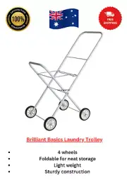 Laundry Trolley Deluxe Foldable Clothes Washing Basket Carrier Trolley Cart AUS*