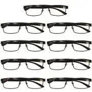 9 Packs Mens Rectangle Metal Frame Reading Glasses Black Spring Hinge Readers