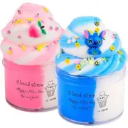 2 Pack Cloud Slime Kit with Blue Cake and Pink Charms, Scented DIY Slime Supp...