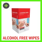 100 Alcohol Free Cleansing Wipes in Dispenser Box. soothe and clean cuts