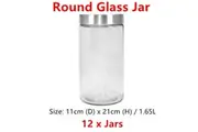 12 x Airtight Large Cylinder Glass Jar 1.65L Food Storage Container Canister