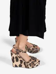 Brown Leopard Print Wedge Sandals