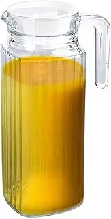Glass Pitcher Jug with Lid Fridge Door Clear Carafe Juice Pitchers Lidded Refillable Picnic for Drinks Water Cocktail Ice Tea Beverage Pouring Spout Jugs/Pitchers Parties Tableware (1.1L)