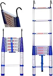 Aluminum Extension Ladder with Hook and Non-Slip Rubber Mat stabiliser Folding Telescopic Ladder for Loft Roof Indoor Outdoor House Load 150Kg -6.15m/20.18ft