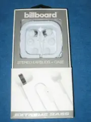 Billboard BB1908 Stereo Earbuds with In-Line Mic, Storage Case, White, New!