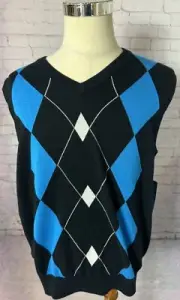 PGA Tour Sweater Vest Men’s Large Golf Argyle Diamond Black Blue Sleeveless NWT