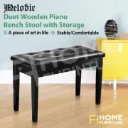 Melodic Piano Bench Stool PU Leather Keyboard Seat Large Space Storage Black