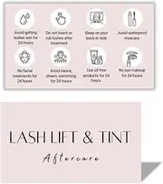 Lash Lift and Tint Aftercare Card | 50 Pack | 2x3.5 Inch Card Size | Lash Lift and Tint, Design with Simple Illustration & Instruction