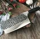 Hammered Cleaver Knife Handmade Forged Steel Wood Handle Butcher Slicing Chopper
