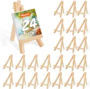 5" Mini Wood Display Easel 24 Pack, Natural Wooden Small Easel Stand for Signs,