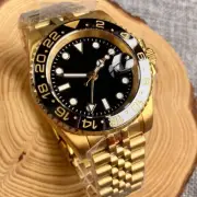 40mm NH34A Black Dial GMT Automatic Mens Watch Golden Case Sapphire Glass Date