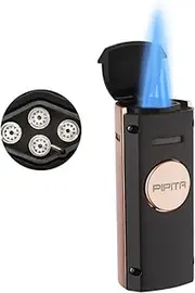 PIPITA 4 Jet Lighter Windproof Torch Blue Flame Butane Gas Lighter Adjustable Refillable Torch Lighters with Punch,Color Change Design of Visual Gas Window(Without Gas) (Rose Gold)
