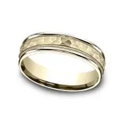 Ladies' 6.0mm Hammered Milgrain Comfort-Fit Wedding Band in Solid 10K Yellow Gold