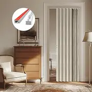 AJAZZ 100% Blackout Accordion Door Curtains for Door Window Curtains Magnetic Door Curtain Blackout Curtains for Bedroom, Doorway Curtain Sets Included Tracks (1Panel, 43W x 79 L, Cream White)