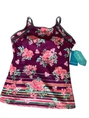 NWT Free Country Stretch Floral Tankini Swim Top XL Adjustable Multi Style Strap