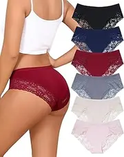 [Levao] Cotton Underwear for Women Lace Cheeky Bikini Panties Stretch Ladies Soft Hipster Briefs 6 Pack S-XXL