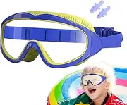 Kids Swim Goggles - Snorkeling Goggles with Earplugs - Anti-Fog Leakproof Swimming Glasses, Wide View Eyewear For Water Sports
