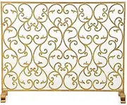 Fireplace Screen Guard, Spark Protection Single Panel Handcrafted Iron Scroll Flat Guard Fireplace Screen w/Distressed Antique Copper Finish, for Open Fire/Wood Burner/Gas Fires