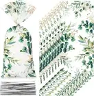 Whaline 160Pcs Eucalyptus Cellophane Treat Bags Greenery Printed Plastic
