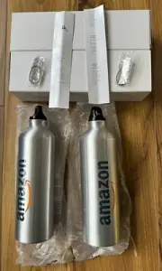 2 pc New AMAZON FC TOUR Aluminum Silver SPORTS WATER BOTTLE 24oz Key Ring