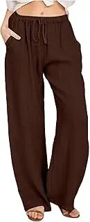 Wide Leg Linen Pants Women 2025 Summer Casual Beach Vacation Pants Lightweight Plus Size Lounge Trousers with Pockets