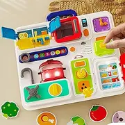 Montessori Busy Board for Toddlers 1-3 w/Bilingual Music, 20+ Activity Toddler Educational Toys Age 1-2, Sensory Toy for 1 2 3 Year Old Boy Girl Christmas Birthday Gift