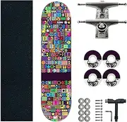 Sports Beginner Skateboard, (Color Pattern) 31-inch Seven-Layer Maple Four-Wheel Professional Skateboard Suitable for Young Adults